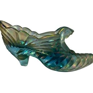 Fenton Draped Cat Slipper Blue Carnival Glass